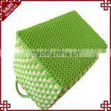 Set of 3 Green Color Hand Weave Soft Laundry Basket Plastic thumbnail-3