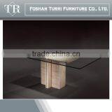 Italy Modern Design TV Stand Glass Top White Travertine Base thumbnail-5