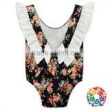 Fancy Sweet Mint Aqua Floral Dancing Leotards With Pink Ruffle and Back Bow Rompers thumbnail-2