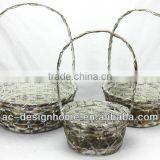 S/3 MUSTARD WASH ROUND BAMBOO CHIP BASKET W/HANDLE thumbnail-1