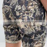 2016 High Quality Latest Custom Side Slant Pockets Men's Flower Printing Slim Fit 100% Cotton Soft Touch Zip Fly Casual Shorts thumbnail-3