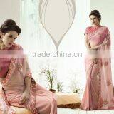 Heavy Embroidery Designer Saree Catonic/Nylon+Georgette With Neps Dhupian Blouse/saree Blouse Hand Designs/new Border Design Sar thumbnail-1