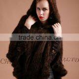 CX-B-M-06 Latest Womens Genuine Real Knitted Mink Fur Shawl Hoodied thumbnail-2