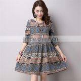 2017 New Design Large Size Fashion Ladies Retro National Wind Style Ladies Dress Cotton Printed Dress thumbnail-5