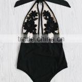 Runwaylover 5490 New Design Black Mesh Embroider Flower Bodysuit thumbnail-1