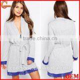 Open Front Design Lightweight Bath Robe,women Lace Trim Robe With Self-tie Belt thumbnail-1