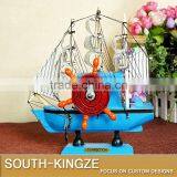 Navy Marine Blue/Yellow Color Wood Sailing Boat Display Model thumbnail-2