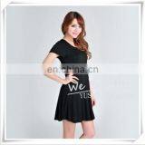 Summer Dress Bamboo Fiber Rayon Pleated O Neck Short Sleeves thumbnail-2