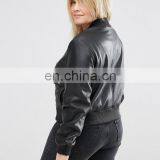 Black Faux Leather Look Fat Women Bomber Jacket Plus Size Women Clothing Jacket thumbnail-2