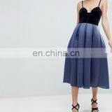 2018 Sexy Airtex Velvet Bodice Midi Strape Prom Women Dress thumbnail-1