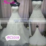 Real sample appliqued and embroidered lace wedding dresses with long trains