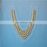 pearls and acrylic stones beaded neck design/neckpiece on mesh