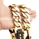 30mm Stainless Steel Chain Leather Traction Rope Large Bulldog Pet Leash thumbnail-4