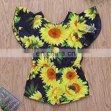 2019 1-5years Summer Fly Sleeved Sunflower Print Bodysuit Baby Girls Rompers Kids Floral Clothing Set thumbnail-2