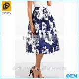 High Fashion Satin Blue Print Umbrella Skirt For Ladies Ballet Tutu High Waist Skirts thumbnail-3
