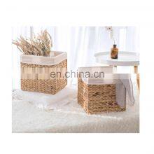Rectangular Water Hyacinth Basket with Lining Large Hand woven Baskets for Cube Storage Wicker Storage Baskets