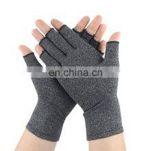 Men Women Grey Half Finger Hands Cotton Compression Arthritis Gloves For Pain Relief