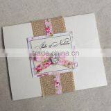 Burlap Pocket Fold Rustic Style Invitations With White Paper Floral Layer Invitations Card