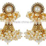 Indian Fabulous Gold Tone Pearl Stone Polki Necklace Set Jewelry for Women Wedding thumbnail-5