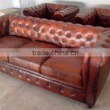 3 Seater Leather Sofa in Mango Wood