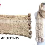 WLDL-R1639-2 100%Acrylic knitted nature with black pom-pom top trims winter scarf 2014