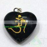 Black Agate Om Heart Pendent : Wholesale Gemstone thumbnail-1