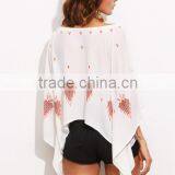 Blouses Latest Fashion Design Women Clothing Multicolor Print Batwing Sleeve Asymmetrical Blouse thumbnail-2