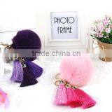 Rabbit Fur Pom Pom Keychain With Tassels for Lady Handbag/bag Charm Fur Ball KZ160071 Quality Choice thumbnail-3