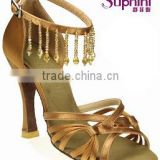 Suphini Deep Tan Satin Pendant Fashion Latin Dance Shoes