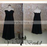 RSE232 Ruffle Neckline Drapped Skirt Long Black Chiffon Fat Bridesmaid Dress thumbnail-2