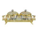 Food grade Set of Crystal gold plated serving bowl set with gold serving tray, Food serving set