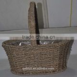 Hand Made Rattan Lined Basket Planter With Handle For Home Garden Yard Patio