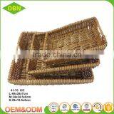 Cheap Wholesale Set 3 Handmade Natural Flat Trays Rattan Wicker Fruits Bread Basket thumbnail-2