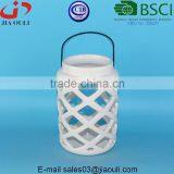 White Ceramic Hurricane Candleholder, Candle Holders Lantern With Handle thumbnail-2