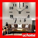 UCHOME Silver Rounds Circles Number Wall Clock Mirror Wall Clock Modern Design Removable DIY Acrylic 3D Mirror Wall Clock