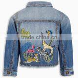 2017 Latest Jeans Tops Girls Denim Jacket With Cute Animal Embroidery thumbnail-1