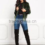 MGOO Custom Cheap Price Women Green Velvet Bomber Jackets Long Sleeves Zip Up Plain Fashion Winter Coat thumbnail-3