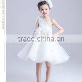 2017 Wholesale Children One Sleeve Shoulder Dress Flowers Slashes Dresses thumbnail-3
