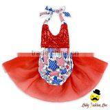 4th Of July Halter Backless Red Sequined Shine TuTu Puffy Prom Dress Type Toddler Girl Birthday Romper thumbnail-2