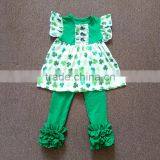 Boutique Children St. Patrick's Day Clothing Baby Girls Shamrock 2 Pcs Clothes Cute Green Clover Tunic Top and Legging Outfit thumbnail-2