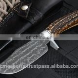 Damascus knifes - Custom Handmade Twisted Damascus Hunting Knife with Walnut Wood and Damascus bolsters
