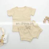 Solid Color Summer Pajamas Suits Short Sleeve Baby Pajamas Set thumbnail-3