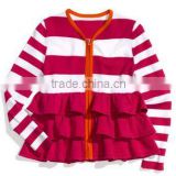 Wholesale new Red strip kids ruffle coat ,children jacket , pretty girls fall winter outwear