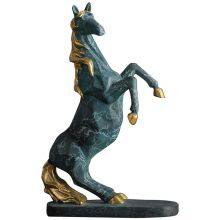 New Classic Style Green Resin Horse Table Decoration Chinese Horse Sets With Copper Color Craft Ornaments For Home Decor