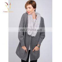 Women Luxury Long Chunky Knit Cardigan,Fur Collar Cardigan Sweater thumbnail-5
