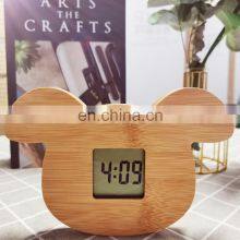 Wholesale Design Unique Animal Dog Shaped Children Desktop Bamboo Digital Alarm Clock thumbnail-1
