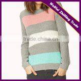 2014 fashionable crew neck jacquard loose multi color women pullover sweater