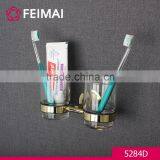 Simple Design Brass Gold Finished Double Tooth Brush Glass Holder thumbnail-1