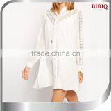 Women Long-sleeve Long Casual Shirt Blouse Dress Tops White Loose Cstom T-shirt With Lace 2015