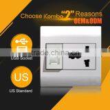 USB 220v 16a Socket With 2 Gang US Wall Outlet With Usb Plug Modular Socket Box